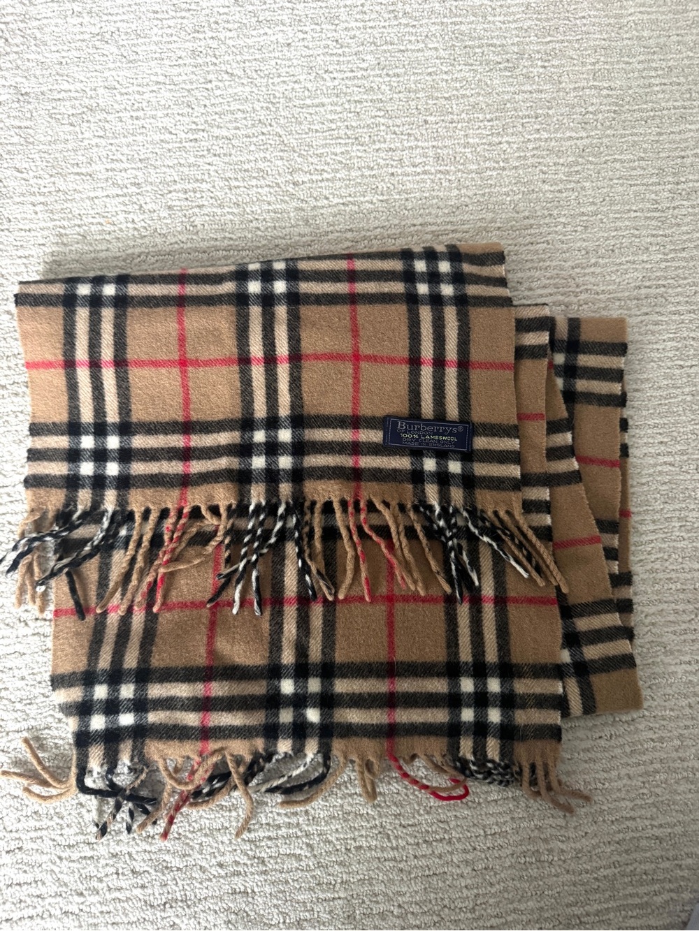 Vintage Burberry Beige Check Lambwool Scarf